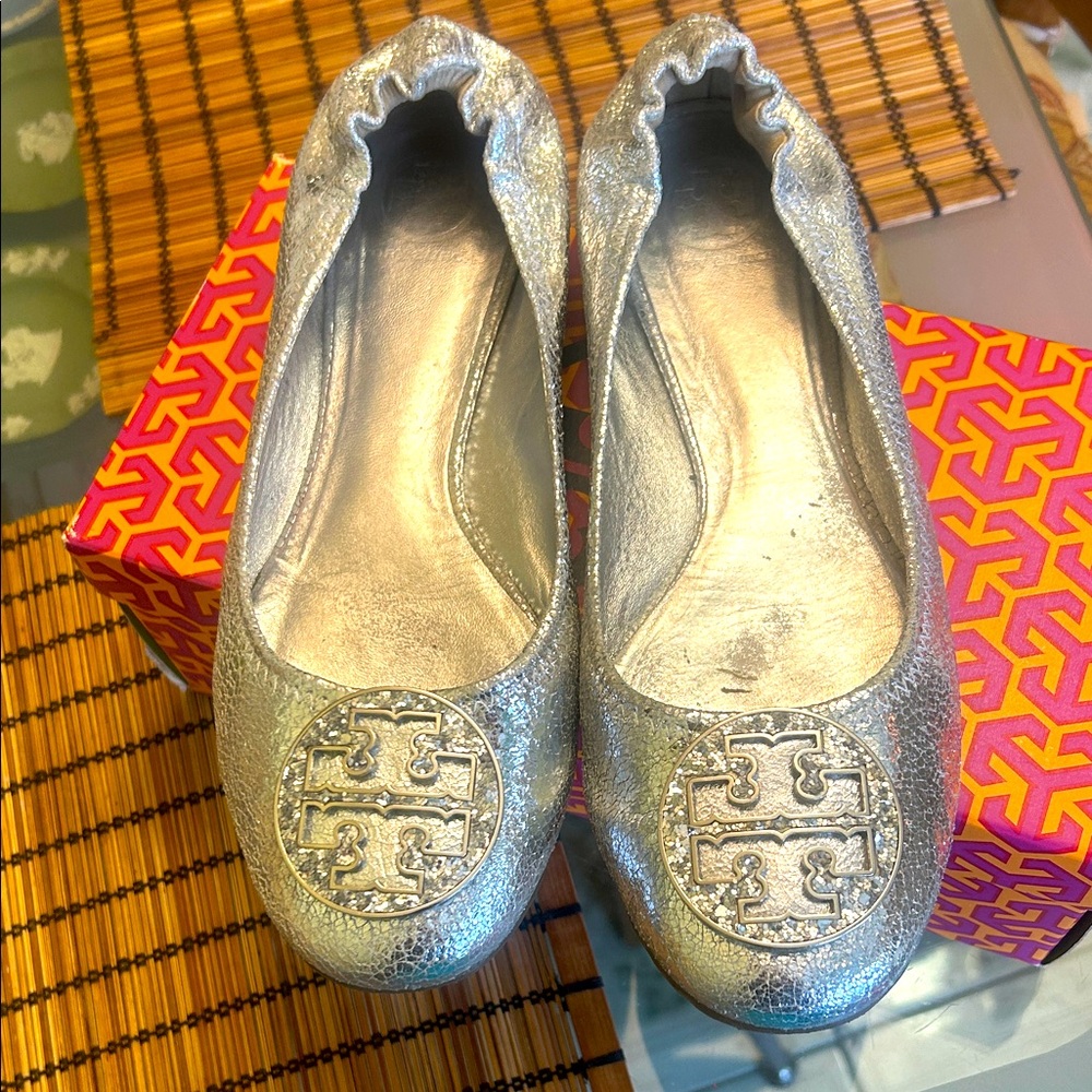 Tory Burch Silver Ballet Flats